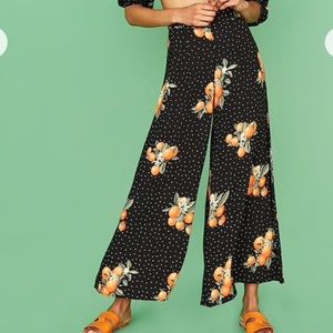 Orange print Wide leg Pants